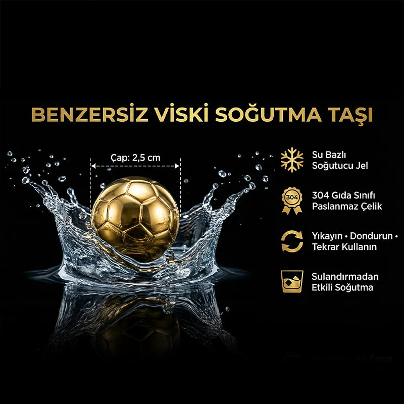 Bellore Futbol Topu Şekilli Paslanmaz Çelik Viski Soğutucu Taş Seti – 4’lü Çelik Buz