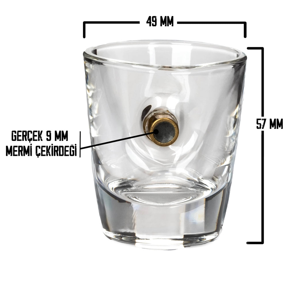 Gerçek 9mm Mermili Shot Tekila Likör Özel Bardağı 6'lı Set Mermi Çekirdeği Hediye Seti