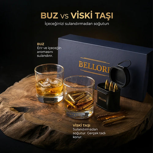 Bellore Mermi Şekilli Paslanmaz Çelik Viski Soğutucu Taş Seti – 6’lı Buz Küpleri Taşı