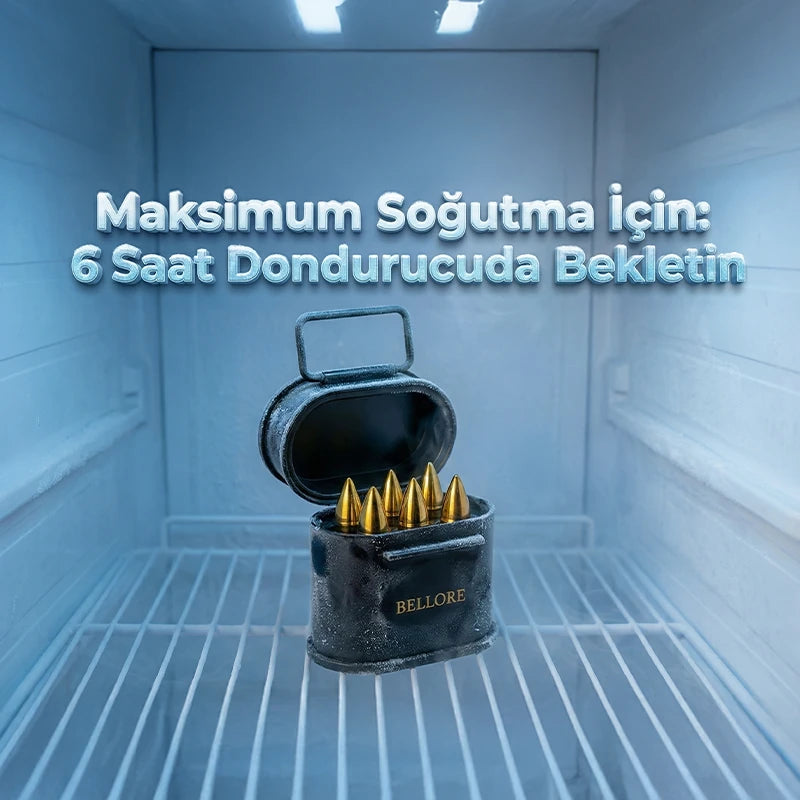 Bellore Mermi Şekilli Paslanmaz Çelik Viski Soğutucu Taş Seti – 6’lı Buz Küpleri Taşı