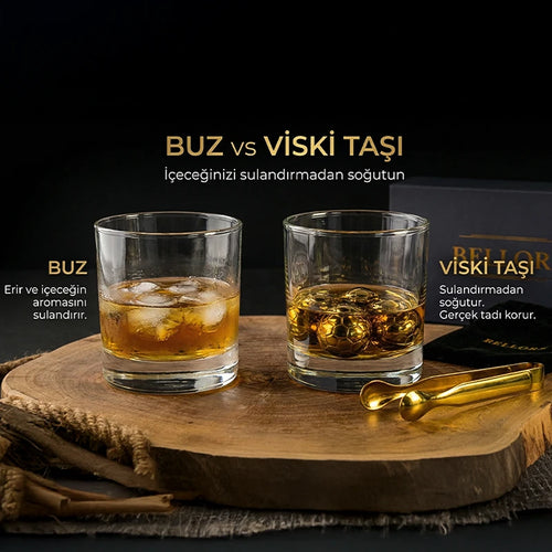 Bellore Futbol Topu Şekilli Paslanmaz Çelik Viski Soğutucu Taş Seti – 4’lü Çelik Buz