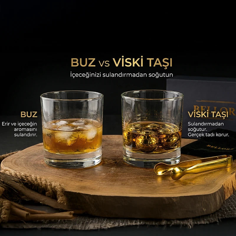 Bellore Futbol Topu Şekilli Paslanmaz Çelik Viski Soğutucu Taş Seti – 4’lü Çelik Buz